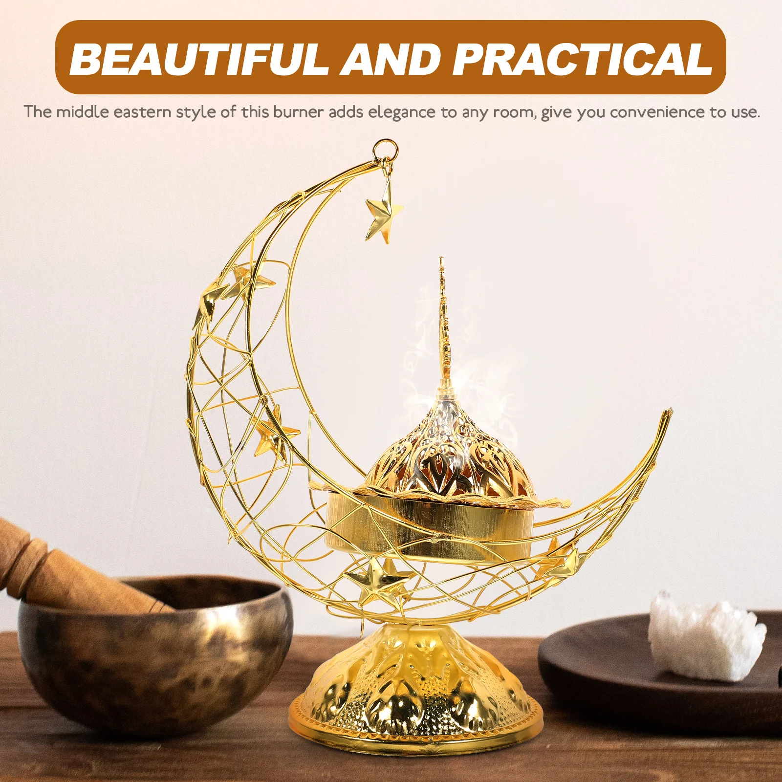 

Elegant Moon Shape Arabic Incense Burner Decorative Censer Indoor Fragrance Diffuser Home Ornament Exquisite Craftsmanship Metal
