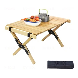 Roll Table Camping Wooden Portable Folding Small Table for Outdoor Foldable Backpacking Table Ultralight for Picnic Equipment