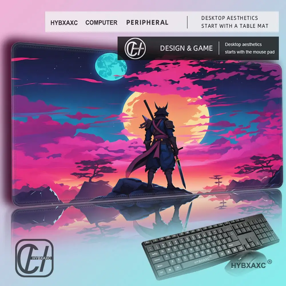

HYBXAXC Anime Gaming Desk Mat, Samurai Mouse Pad, Large Gamer Non Slip Mousepad