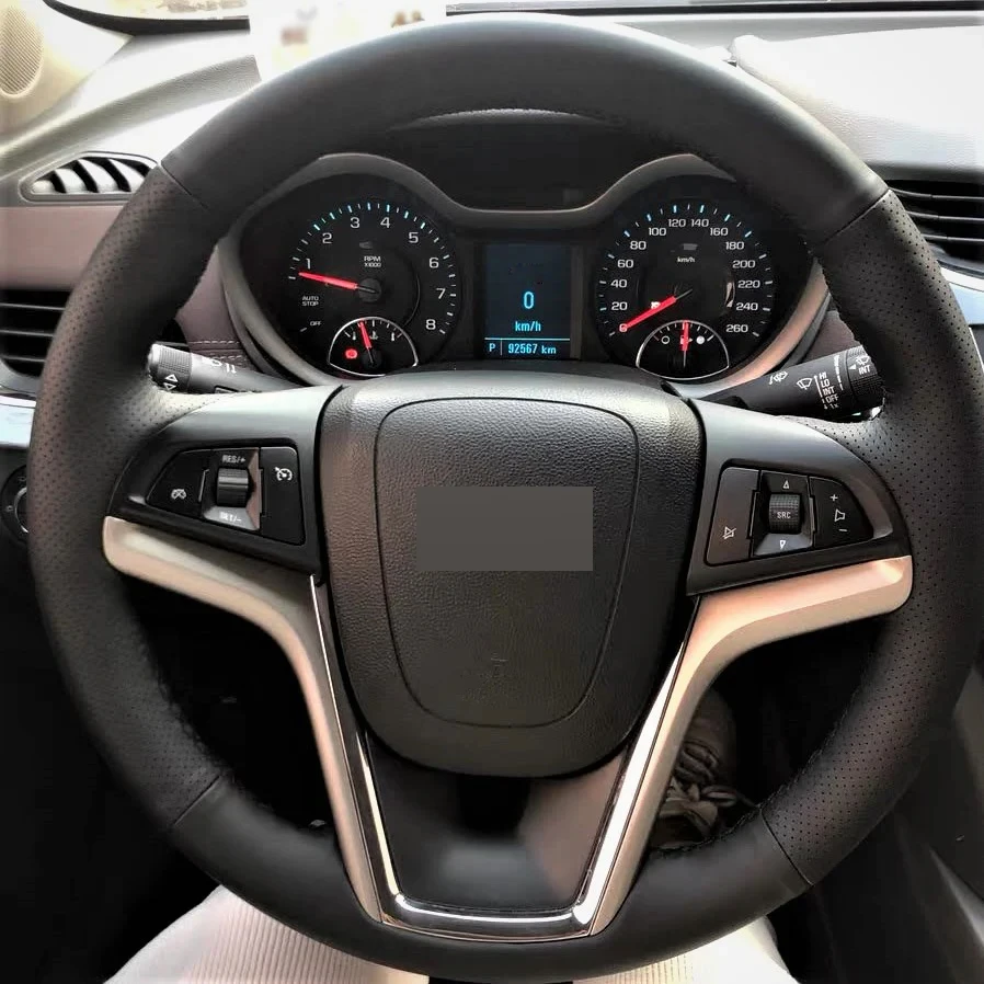 Alcantara-funda de cuero auténtico para volante, accesorios de coche de hilo negro para Chevrolet CAMARO SS MALIBU SONIC VOLT 2011-2016