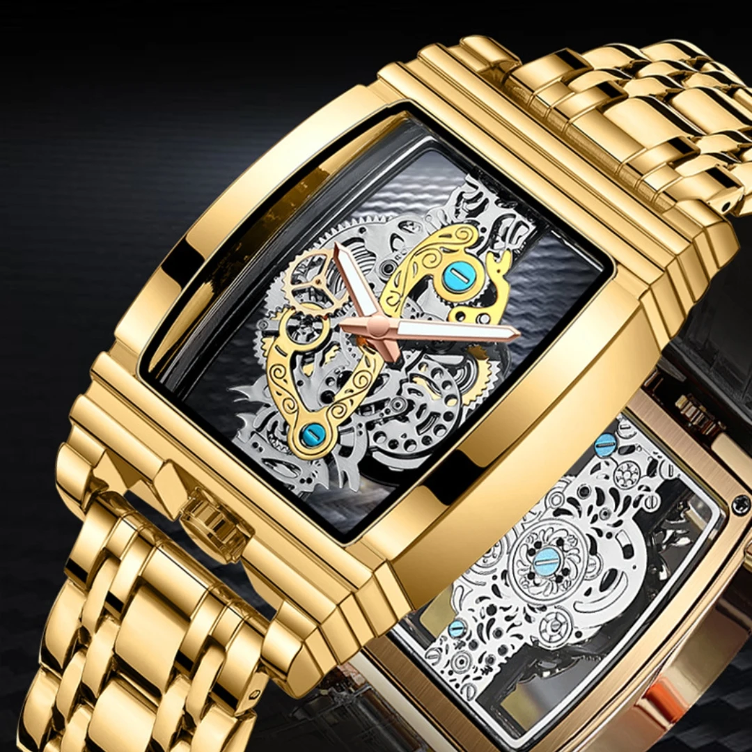 

NEW Luxury personality watches for men stainless steel waterproof square quartz watches hollow dial business fashion mens watch