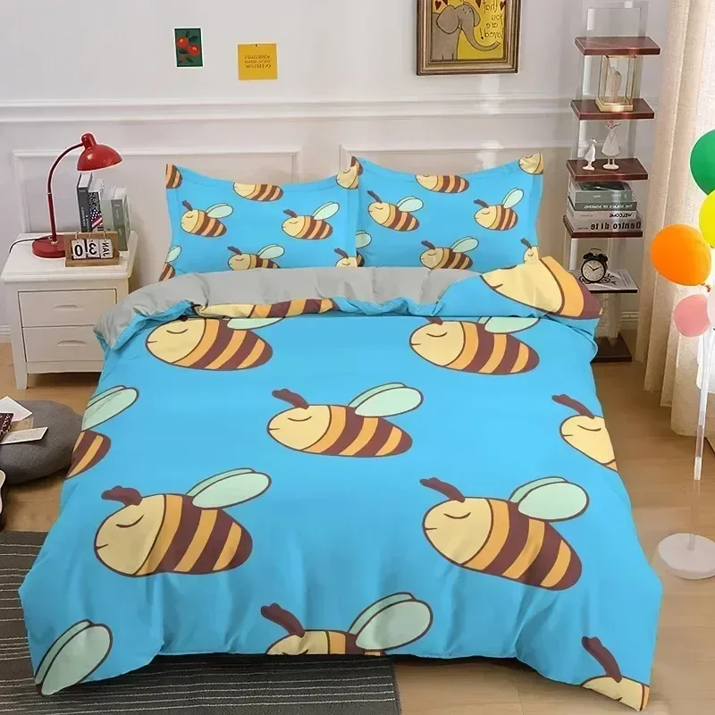 Bee Honeycomb Bedding Set Flying Wildlife Geometric Floral Duvet Cover Twin King Size Microfiber Hexagon Beehive Comforter Cover