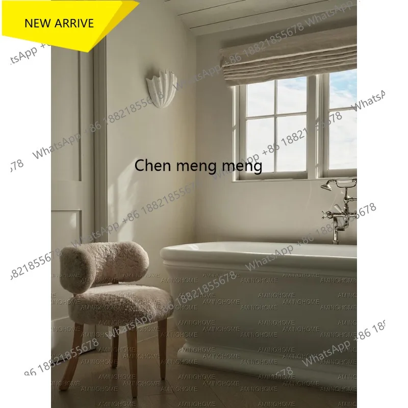 Q178 Vintage cream style makeup chair bedroom dressing stool French lamb wool solid wood dining chair