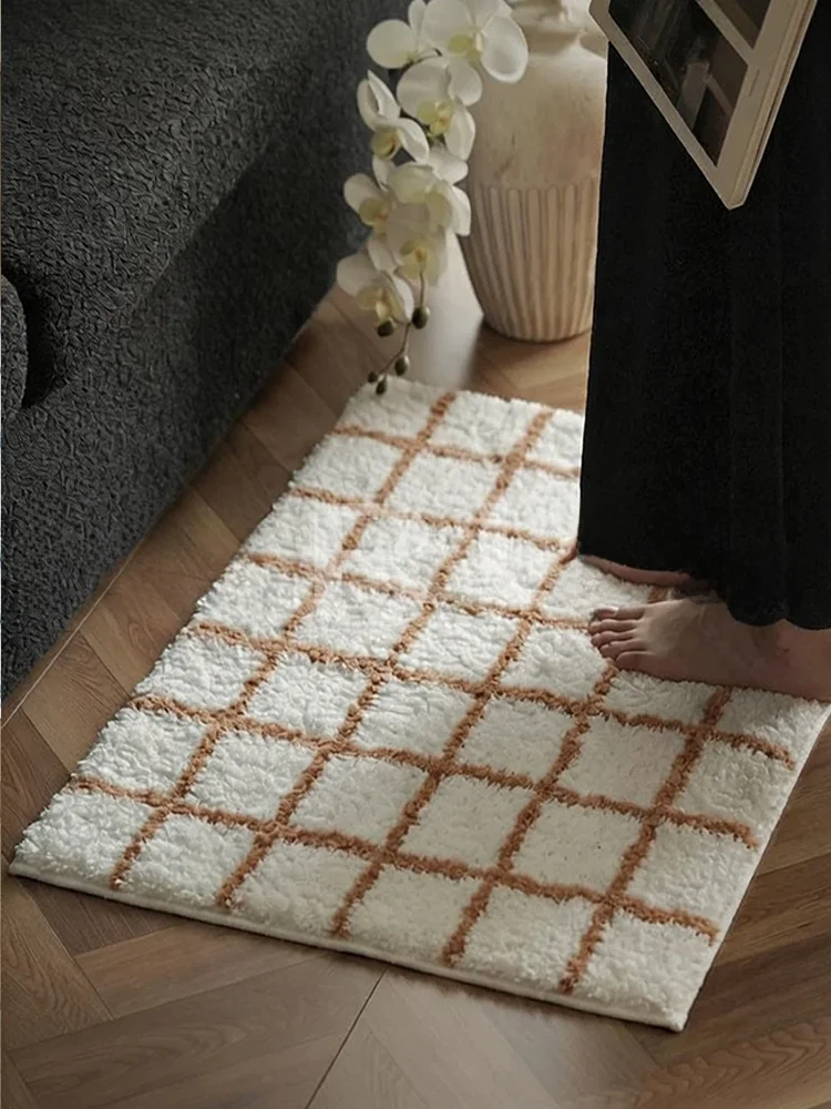 Vintage INS Line Carpet Bathroom Absorbent Foot Pad Toilet Anti-slip Floor Mat Bedroom Cool Bedside Carpet Polyester Fiber Ma...