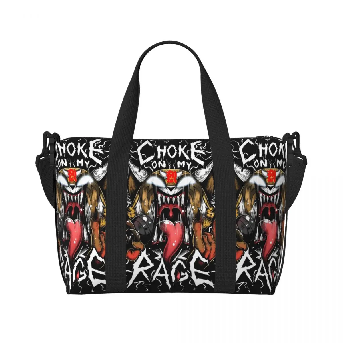 

Custom Aggressive Retsuko Beach Tote Bag for Women Extra Large Gym Carry On Animation Travel Shopping Bags