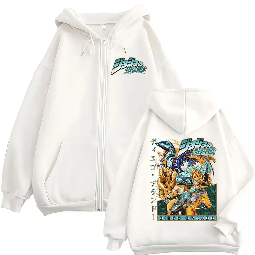 أنيمي جوجو مغامرة غريبة كرة فولاذية تشغيل دييغو براندو سستة هوديس الرجال النساء الملابس موضة الهيب هوب زمم بلوزات #2