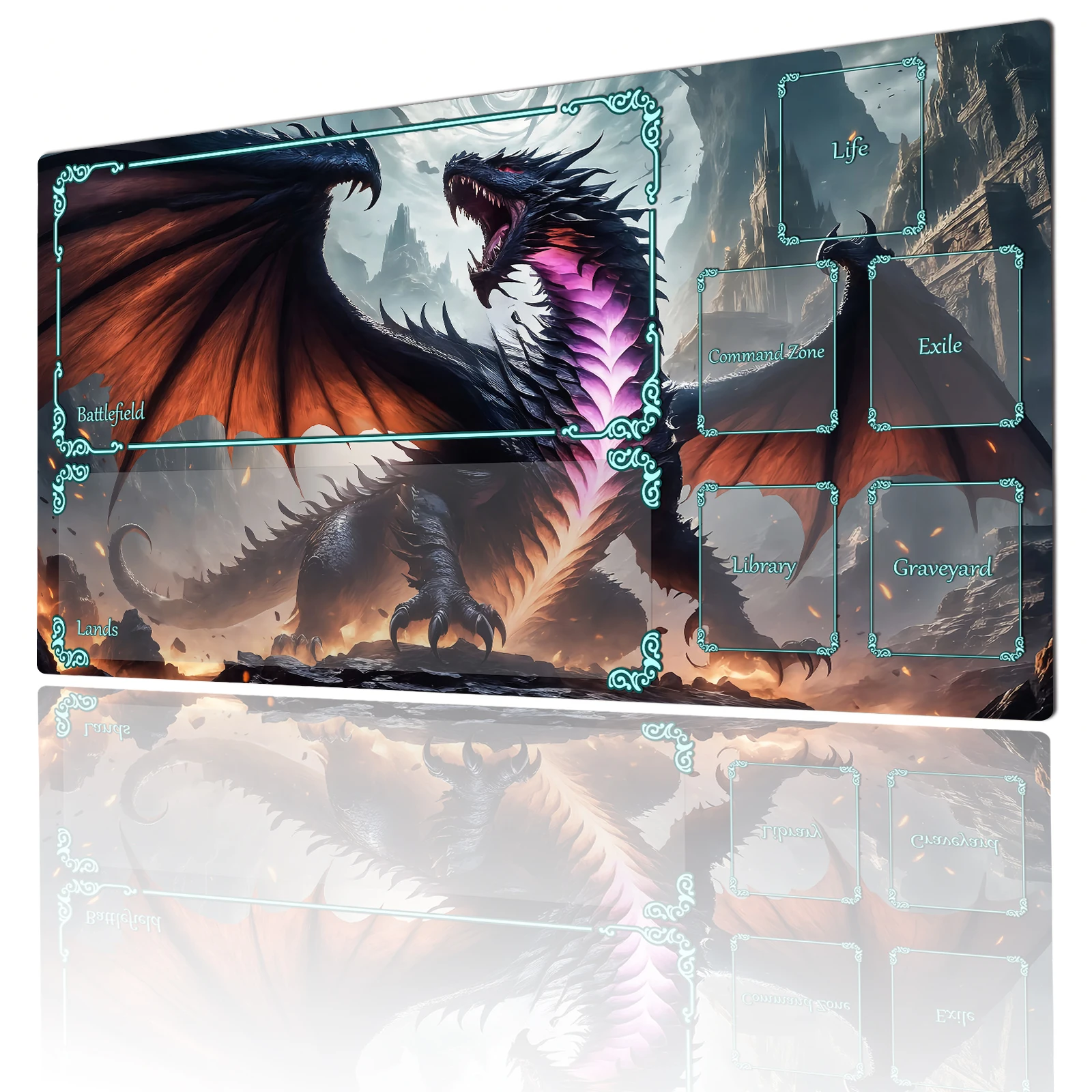 Magic Card Playmat with zone Dark style giant dragon theme MTG