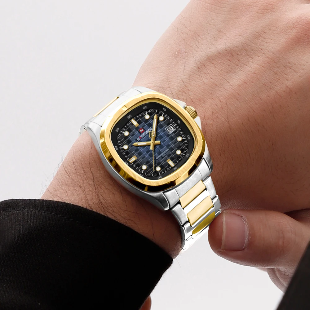 NAVIFORCE Luxury Brand Man Watch Square Waterproof Luminous Date Week Men Watch Stainless Steel Quartz Men\'s Watches