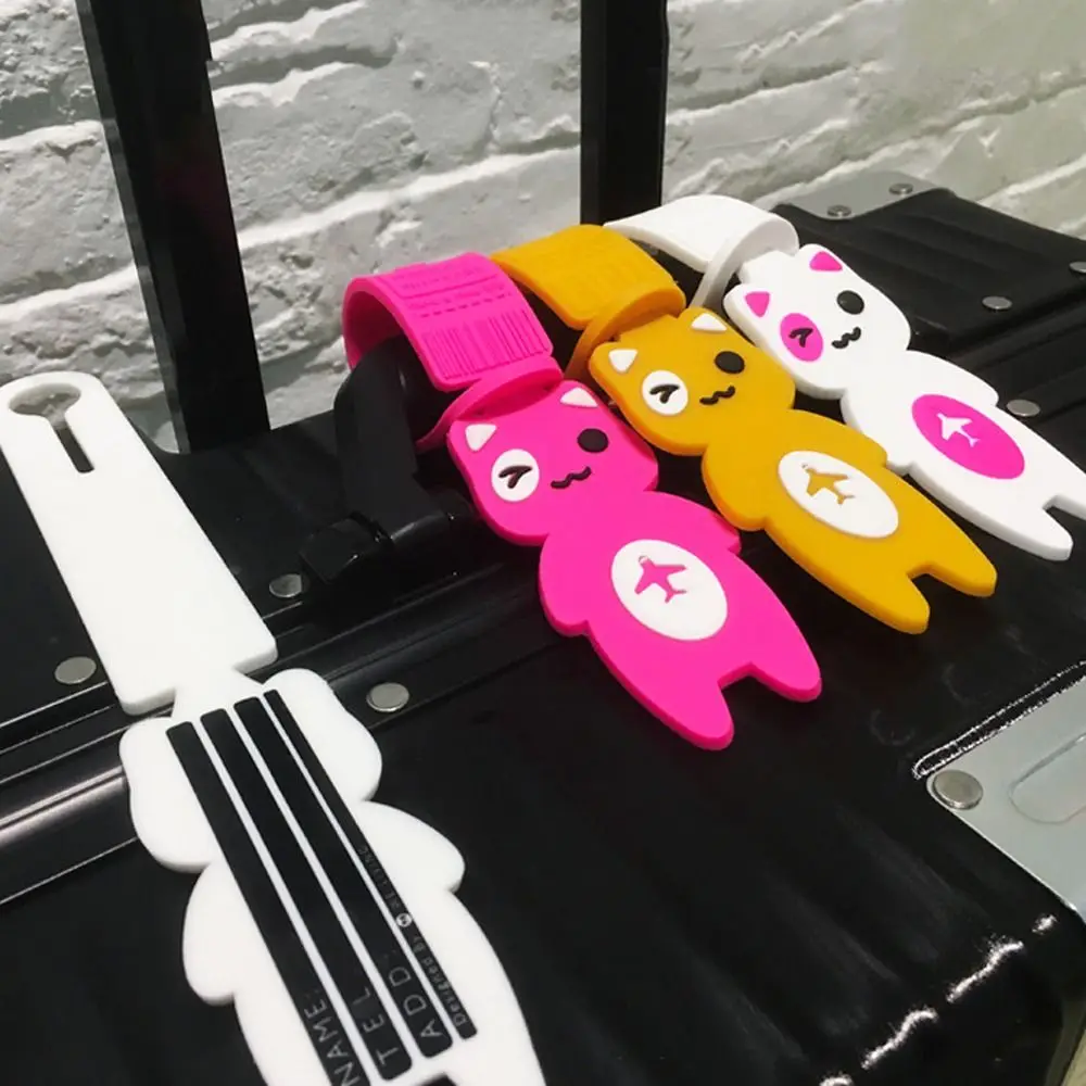 Cartoon Travel Luggage Tag Cat PVC Airplane Suitcase Tag Baggage Name Tags Baggage Boarding Tag Travel Accessories Ladies/Girls