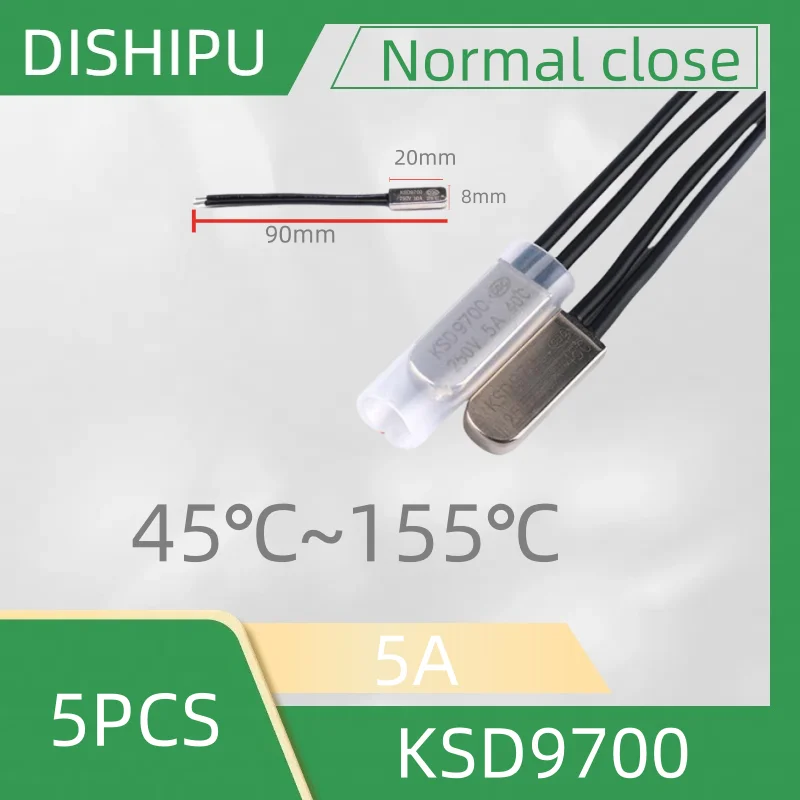 

5PCS Ksd9700 250v 5a 10a16a 40~155 degrees bimetallic disc temperature switch normal thermostat closure thermal protection fuses