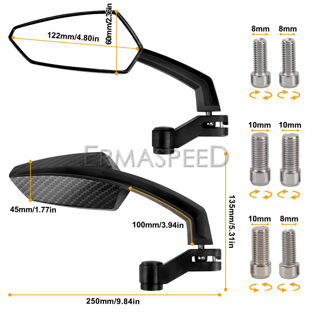 Universal Carbon Fiber Motorcycle Rear View Mirrors With 7/8\