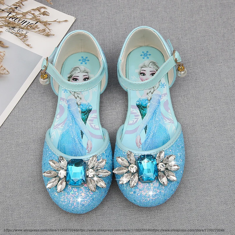 Disney Dance Shoes Summer Sandals Children's Cartoon Frozen Elsa Princess Girl Sliding Soft Crystal Sequins Party Performance