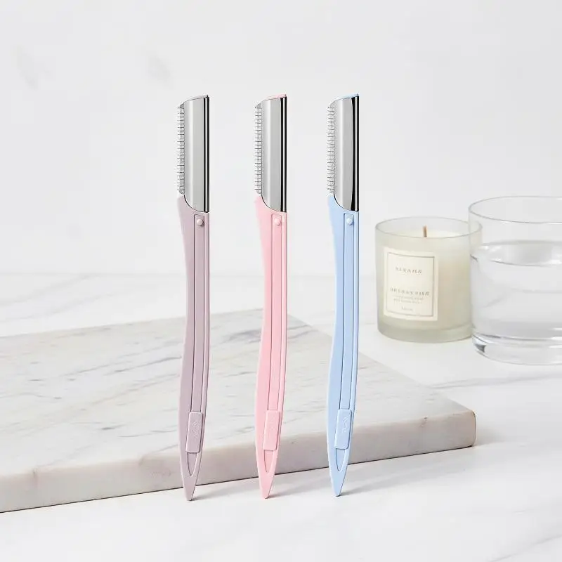 3 Pack Eyebrow Razors Sharp Safe Stainless Steel Blades Ergonomic Handle Lightweight Portable for Purse Daily Carry