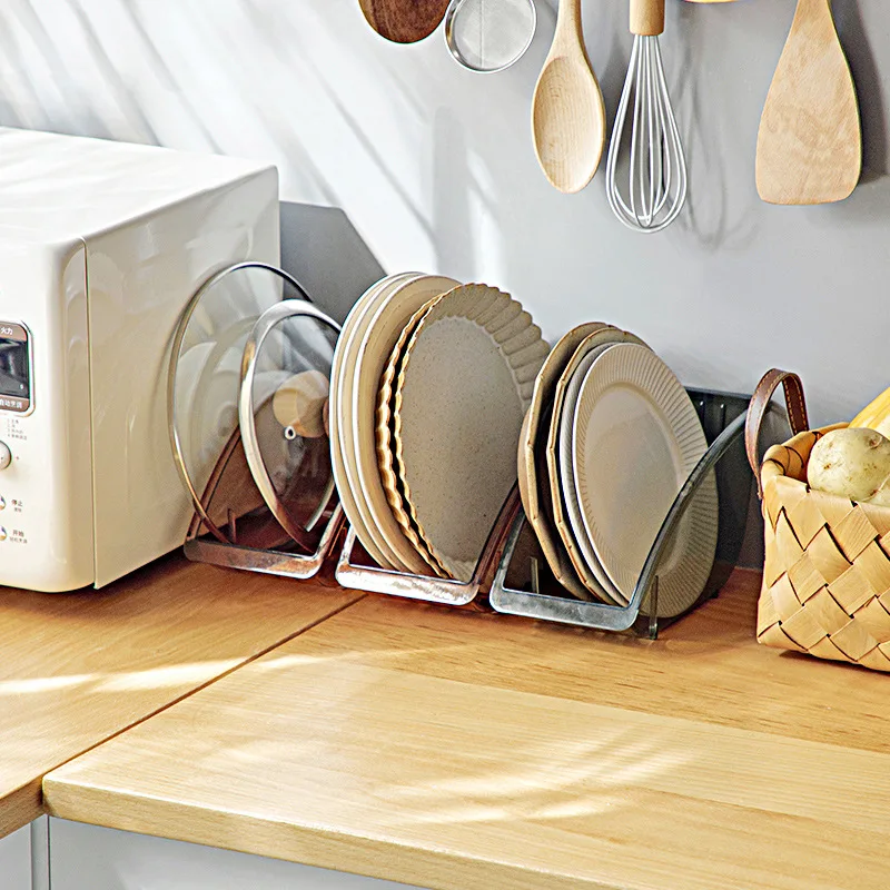 

Kitchen table top cabinet shelf Plastic dinner plate pot lid rack Simple pot lid dinner plate storage rack dish drying rack