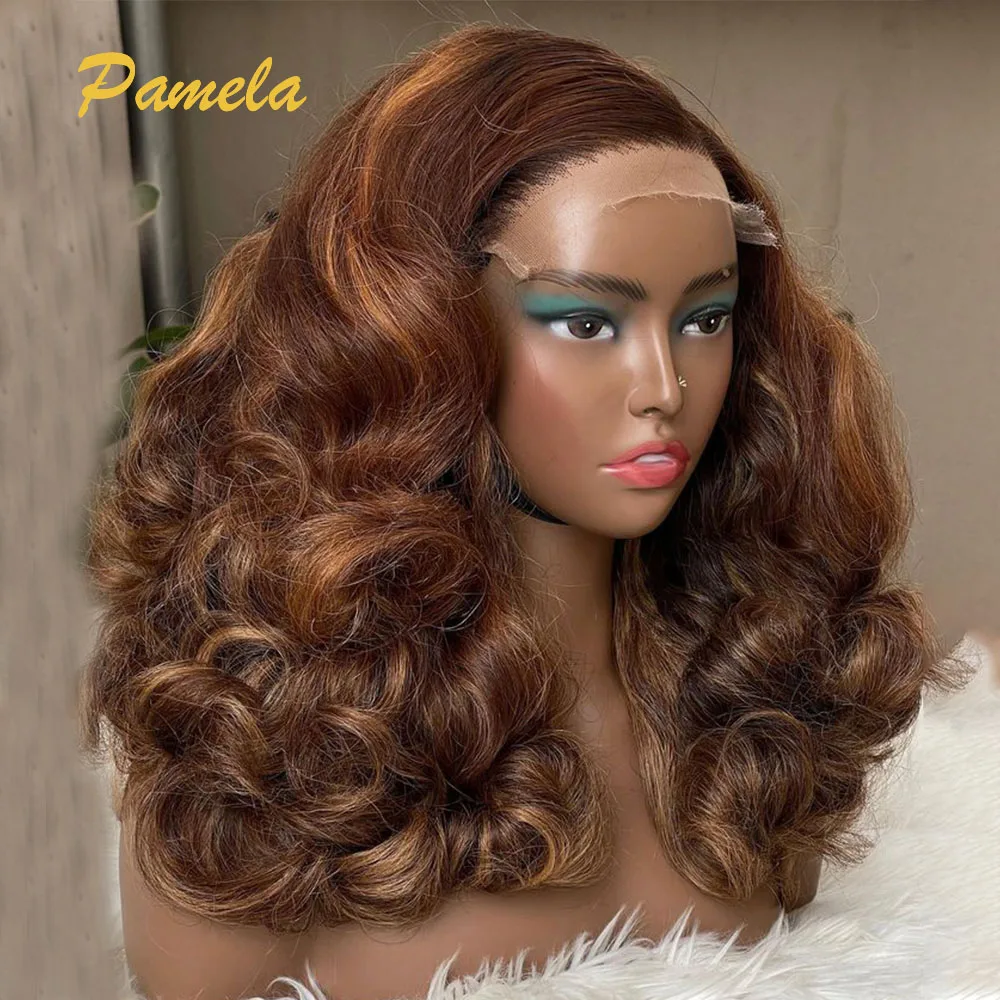 250% Density Honey Blonde Loose Wave Lace Front Wig Ombre 4/27 Colored 13x6 HD Transparent Lace Front Human Hair Wig Ready To Go