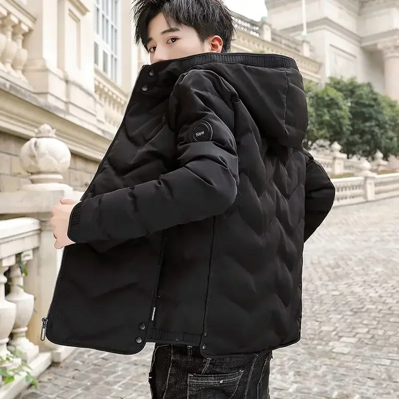 Parkas Short Padding Hooded Down Jackets for Men Heavy Korean 2024 Man Padded Coat Harajuku Fashion Winter Outer High Quality