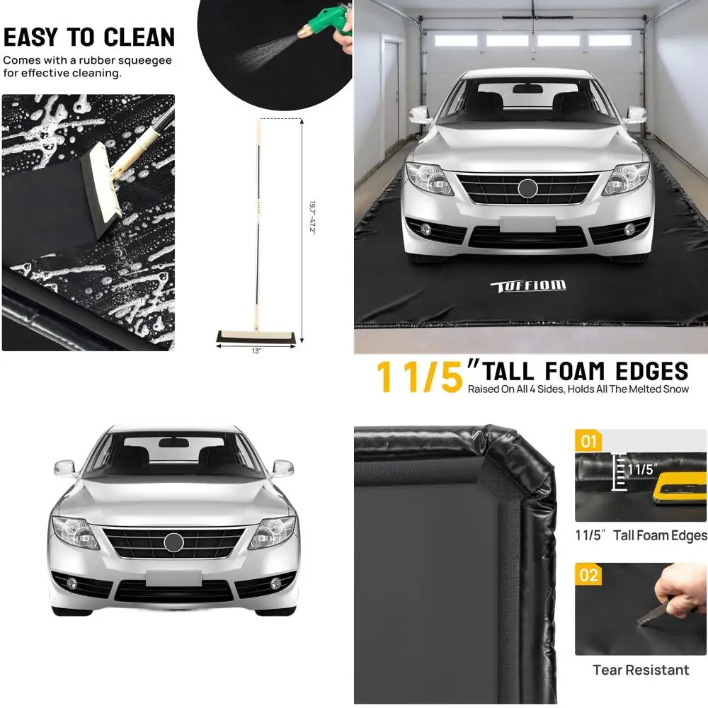 

Heavy-Duty Waterproof Parking Mat, 7'9 x 18', Squeegee Included, for Garage Floors and Under Cars, Protects Against Ice, Rain, M