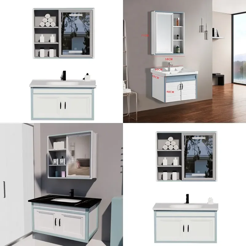 Wall Mounted Bathroom Vanity with Large Integrated Ceramic Basin Smart Washstand Combo Modern Seamless Sink Cabinet