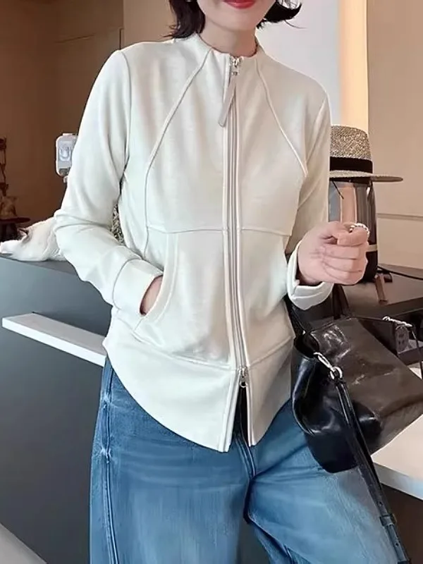 

Женская толстовка на молнии больших размеров, кардиган с длинным рукавом, весенняя новинка, утягивающий жилет в корейском стиле, топ с круглым вырезом