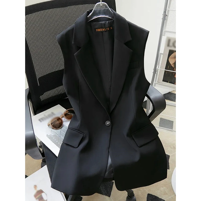 

2025 New Spring Autumn Fashion Women's Vest Korean Slim Sleeveless Suit Waistcoat Jacket Femme Outerwear Tops