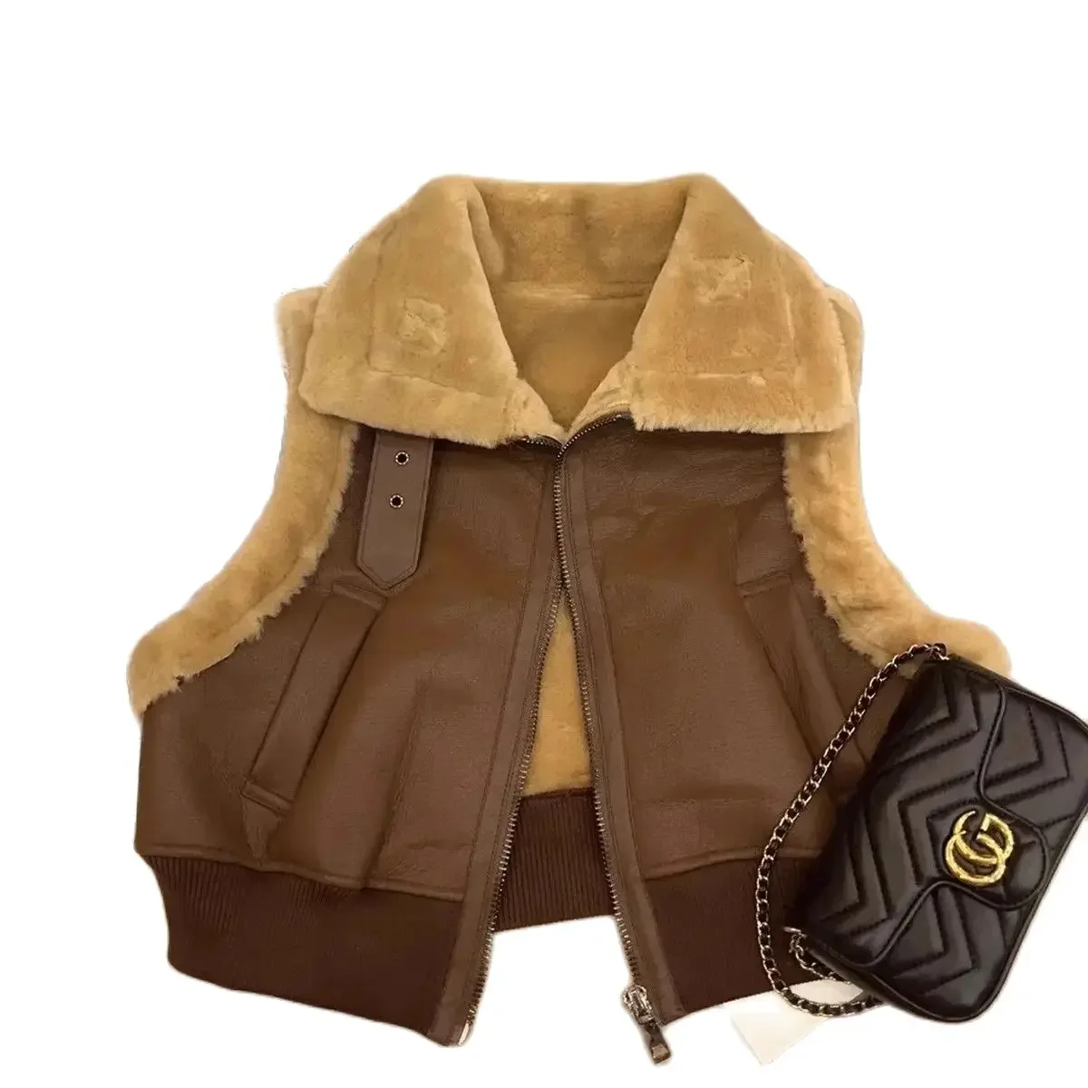 Winter Short Insulated Women Waistcoat Vintage Sleeveless Vests Top Womens Thickened Leather Jacket Fashion Cardigan Coat New