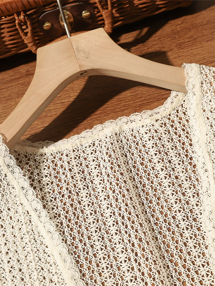 

Женский вязаный открытый кардиган с кружевной отделкой, топ с кондиционером, повседневная одежда, свободный крой V-Ne ort Sve Summer irt