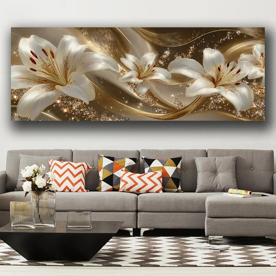 

Gold Lily Tree of Life DIY Diamond Painting, Full Square and Round,Mosaic Embroidery Cross stitch Kits Still Life Home Decor