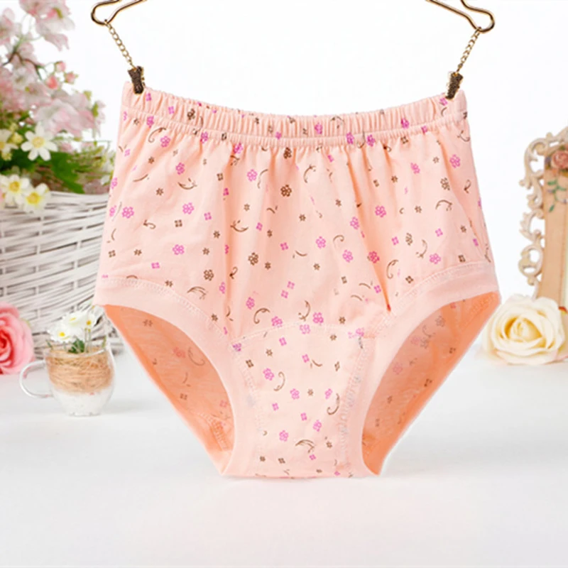 Women High Waist Cotton Panties Underwear for Middle-aged And Elderly Printing Comfortable Mother Grandmother Brief Underpants