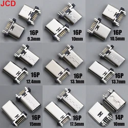 JCD 2pcs USB Type C Female Socket 16Pin 16P 14Pin 14P Vertical 180 degree H=9.3/10/10.5/12.4/13.1/13.7/15/17.5mm Connector