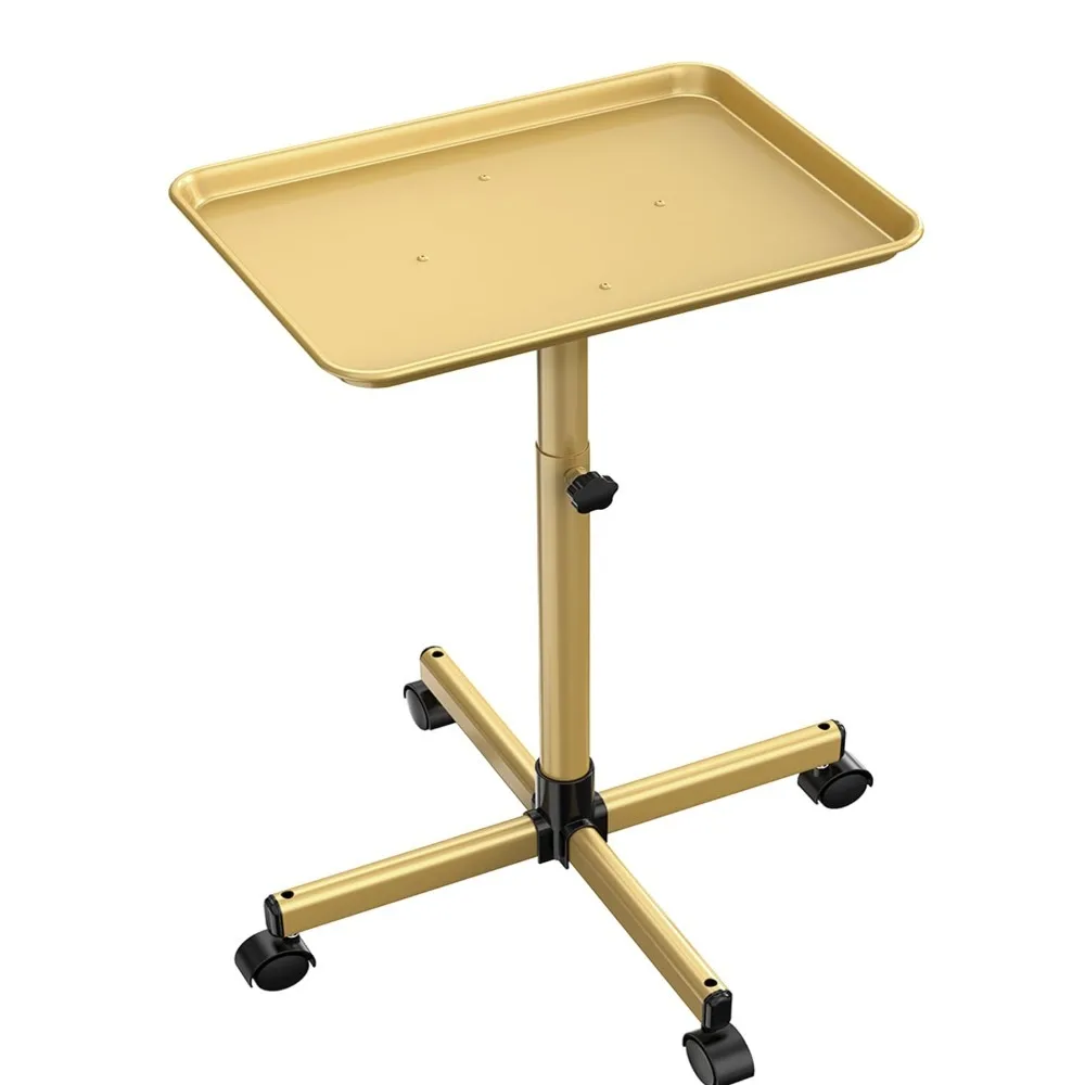 

Salon Rolling Tray Cart Adjustable Height Trolley for Beauty Hairstylist Spa Tattoo Dental Clinic Champagne Gold