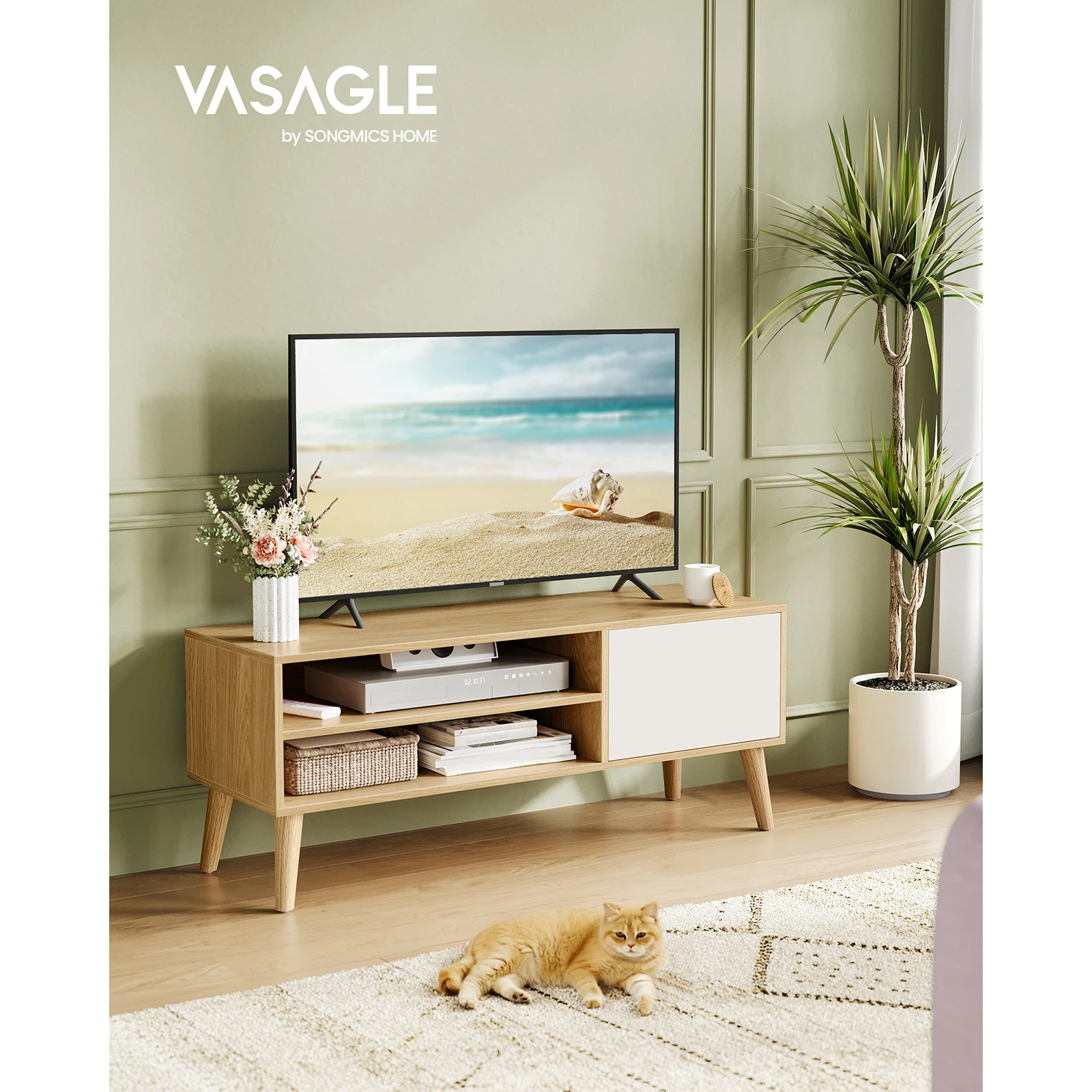 VASAGLE TV Unit, 120 cm Wide TV Stand Cabinet, for TVs up to 55 Inches, Entertainment Center, Modern TV Console for Living Room