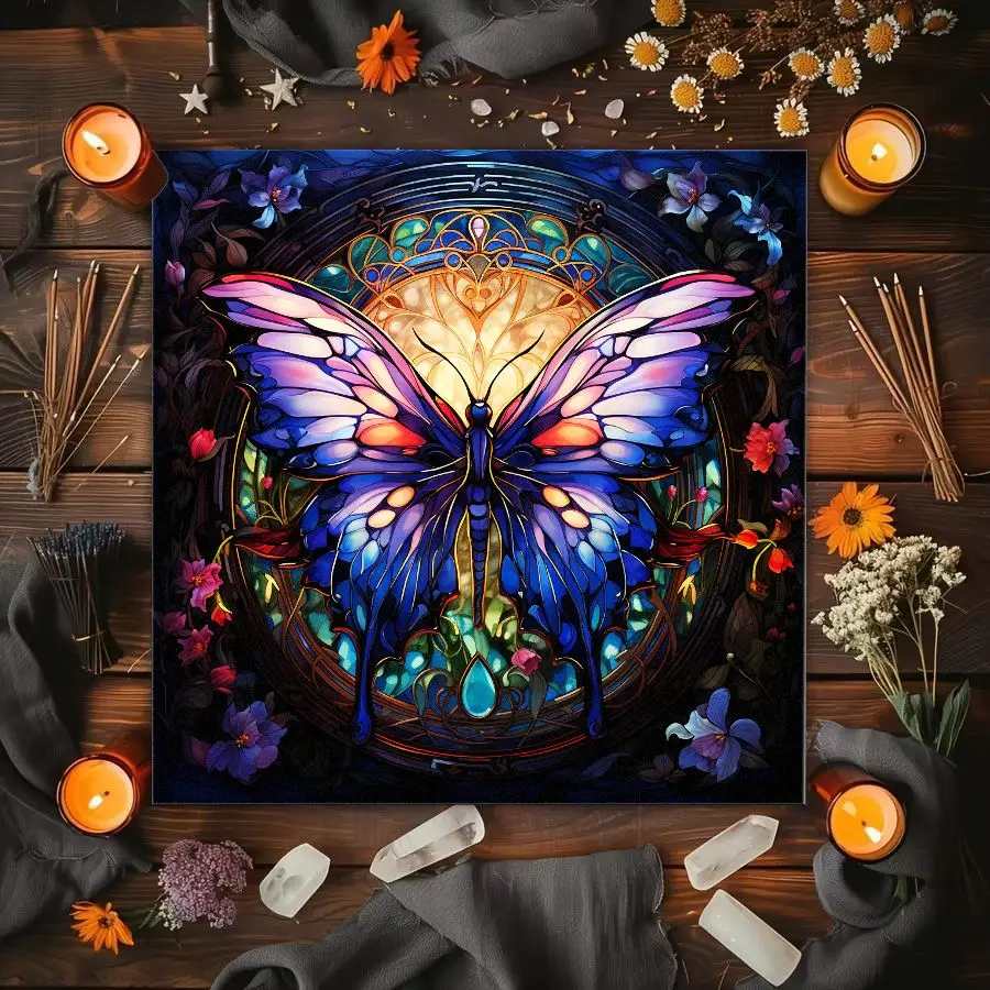 50/75/110/137cm Butterfly Floral Tablecloth Gothic Vintage Ceremony Cloth Meditation Halloween Party Bohemian Home Decoration