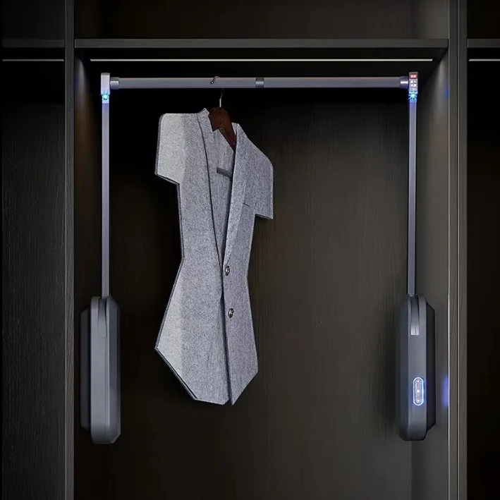 Electric lifting clothes rod, wardrobe automatic clothes hanger, remote control upward pull-down buffer hanger hardware