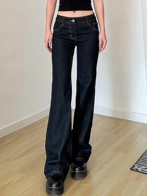 ブルー女性のジーンズヒップホップファッションヴィンテージストリート Y2K ワイドレッグストレートジーンズハイウエストズボンクラシックだぶだぶのデニムパンツ