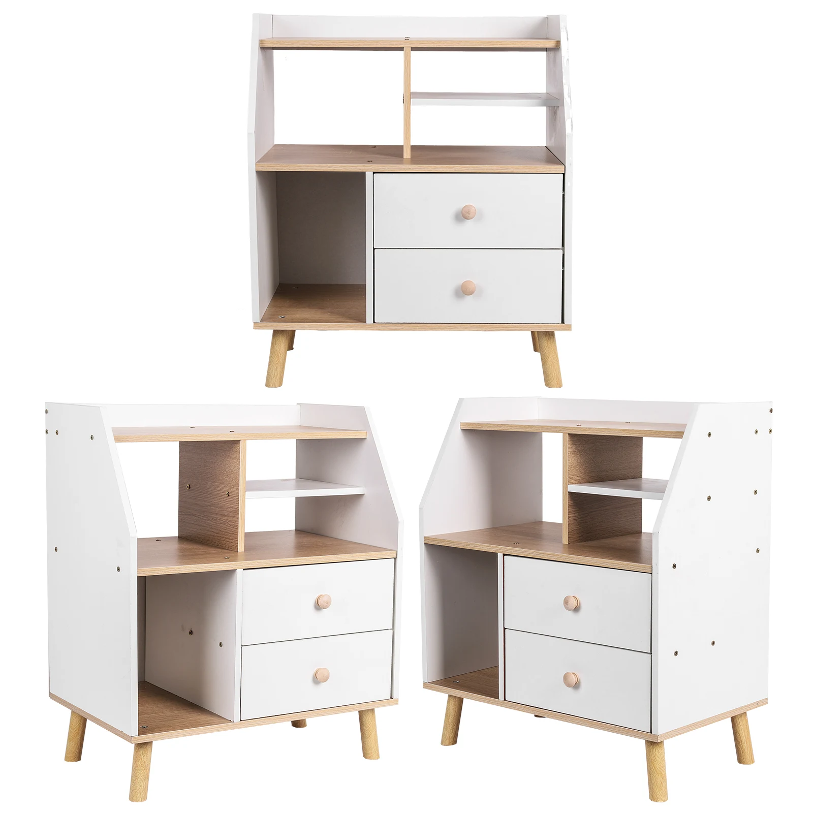 

Wooden Bedside Table with 2 Drawers Nordic Modern Bedside Storage Cabinet for Living Room and Bedroom Decor
