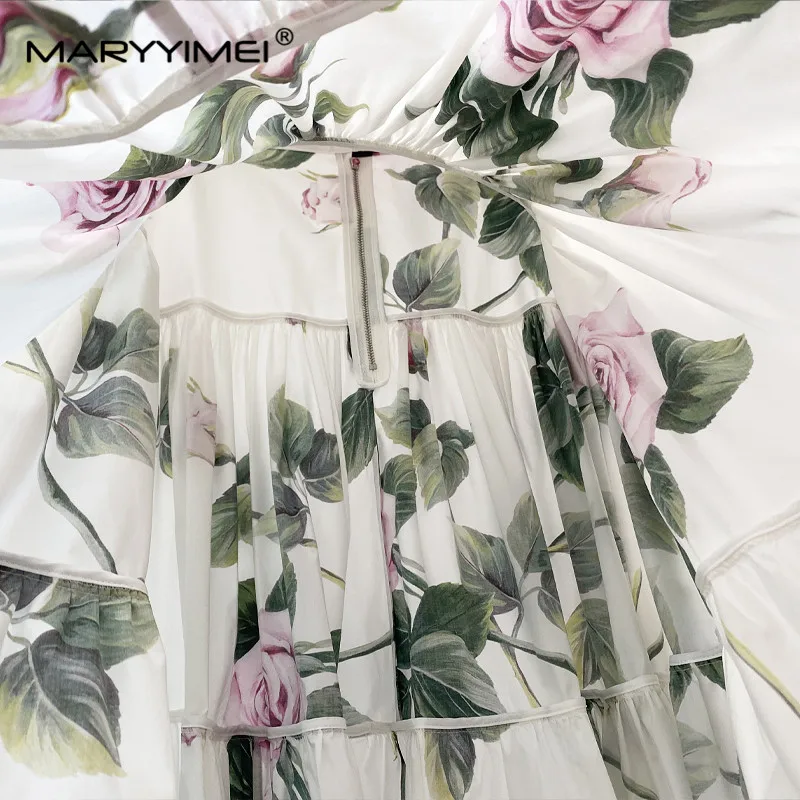 Maryyimei Mode Nieuwe Zomermode Damesroos Met Bloemenprint Casual Katoenen Rok Van Hoge Kwaliteit