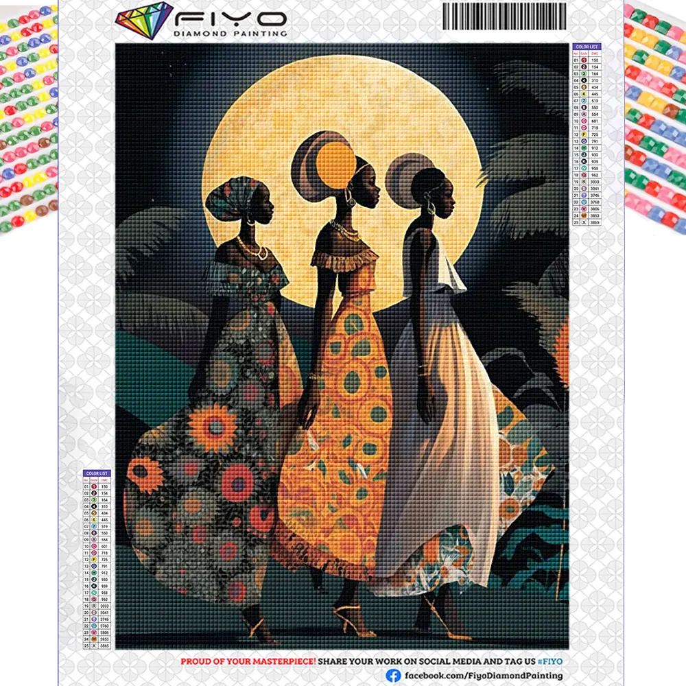 Rahmenlose FIYO Diamantmalerei Neue Kollektion 2025 Voll-Diamant-Mosaik Afrikanische Frauen Kreuzstich-Sets 5D DIY Diamantkunst für Zuhause