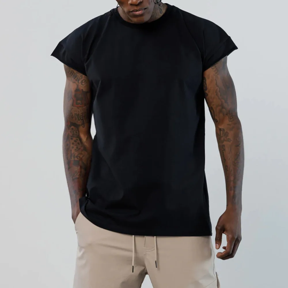 Männer Shirt Kappe Hülse Abgeschnitten Tshirt Feste Slim Fit für Männer Workout Fitness Basketball Sport Shirts – Detail 13