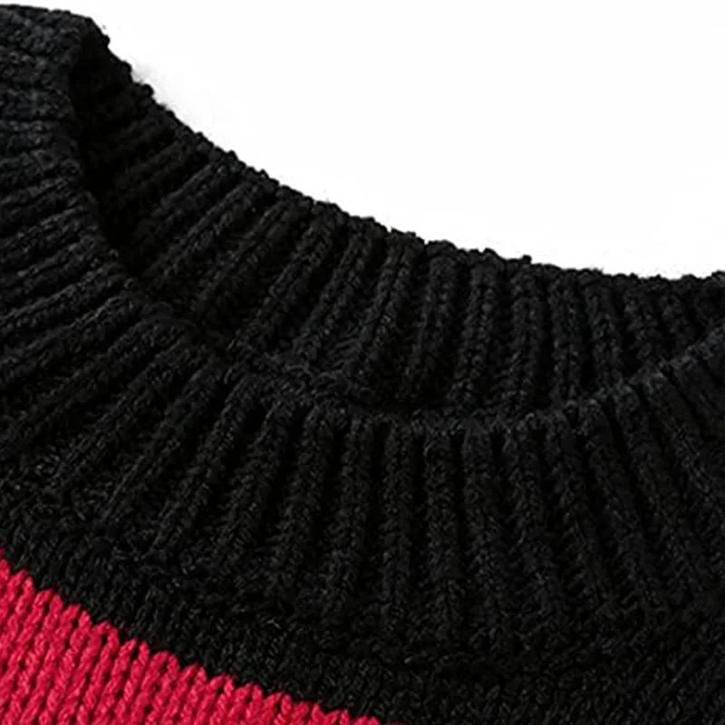 Men Pullovers Sweaters Striped Hole Tops Knitted Round Neck Full Sleeve Splice Simple Top Knit Casual Loose Autumn Winter 2024