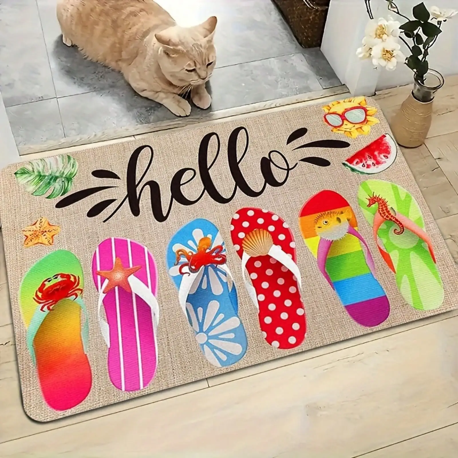 A Decorative Welcome, Colorful Door, Sliced Watermelon, And A Summer Atmosphere. A Strong Summer. Decorate Living Room, Bathroom, Kitchen Foot Mats, Entrance