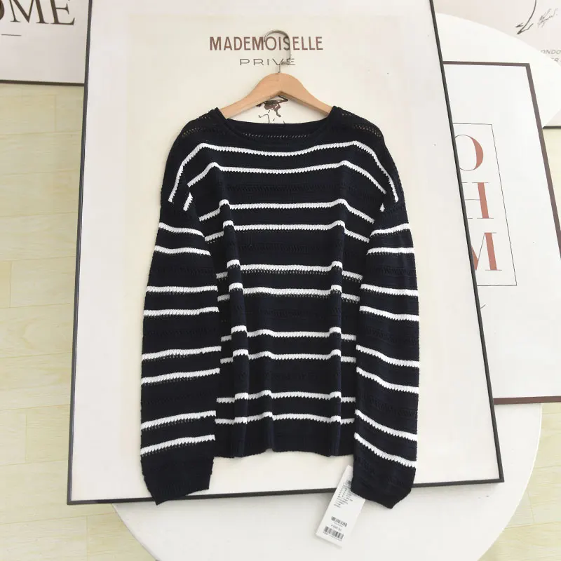 

Женский модный вязаный джемпер McSystem 2025: новая корейская версия, свободный крой, в полоску, с ажурной вязкой, длинный рукав, для ранней осени