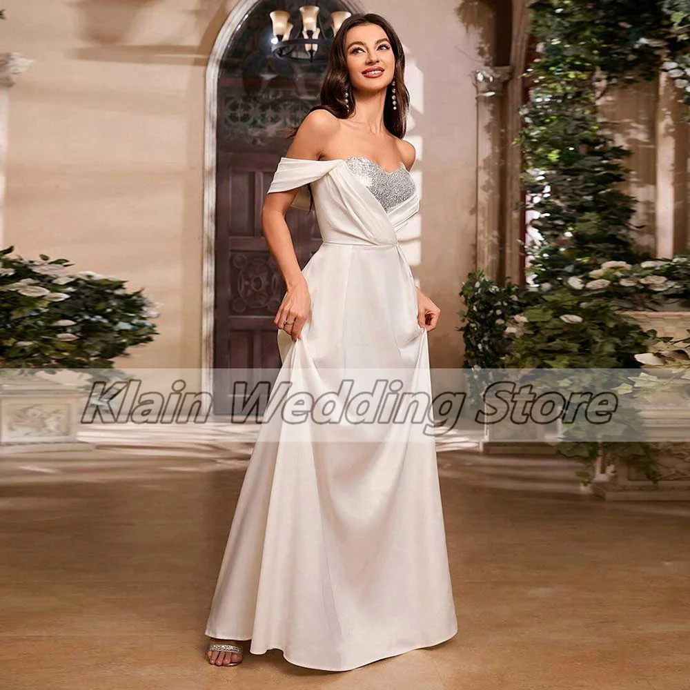 Vestido de fiesta nupcial con hombros descubiertos y retazos personalizado, drapeado de satén, sin espalda, romántico, elegante, largo, para invitados en ocasiones especiales