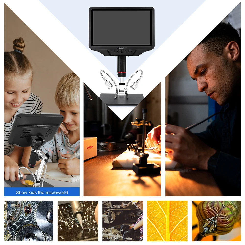 Imagem -04 - Microscópio Digital Hdmi Microscópio Eletrônico para Solda Pcb 101 Tela Lcd 300x Usb Andonstar-ad409