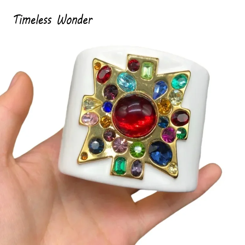 Timeless Wonder Enamel Geo Glass Spring Cuff Bangles for Women Designer Jewelry Punk Goth Runway Top Hiphop Statement Mix 4524