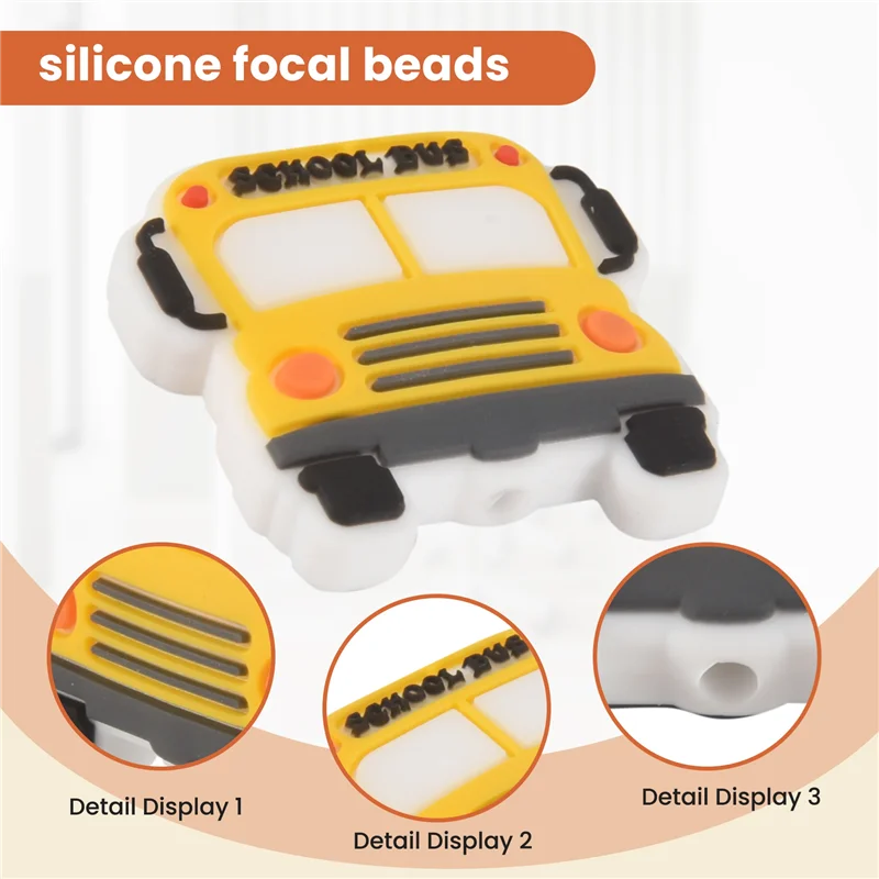 AEE2-10Pcs Silicone Car Beads Silicone Focal Beads School Bus Shaped Beads Focal Beads For Pens Flat Loose Spacer Beads