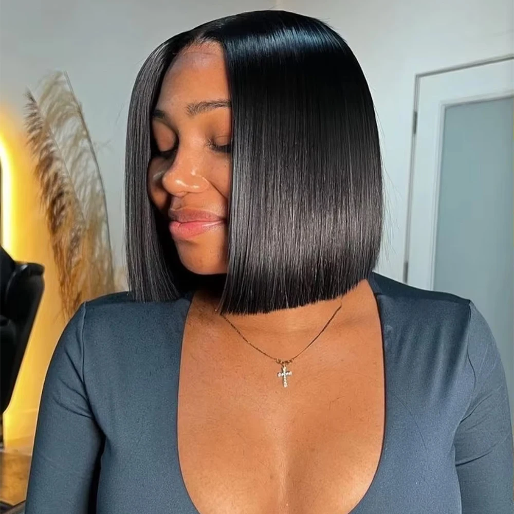 

220% Straight Bob Wigs 100% Human Hair Straight Lace Front Wigs 13x4 BoB Brazilian Remy Hair Pre-plucked Lace Front Wigs 12 inch