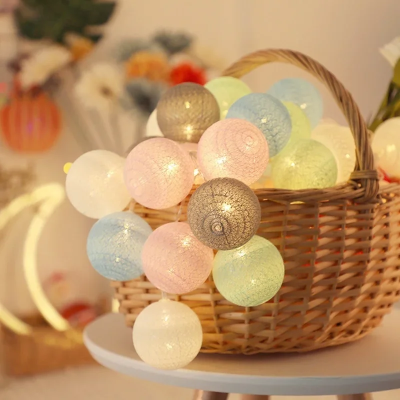 LED Lights Decoration Cotton Rattan Balls Strips Lights Holiday Christmas Party Garland Fairy Lights for Bedroom Home Room Decor