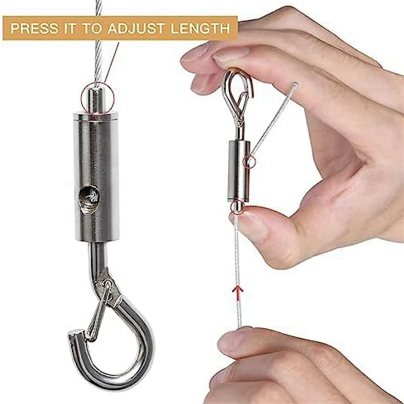ABSE-10Pcs Picture Hanging Wire Kit, 2M X Φ1.5Mm Stainless Steel With Wire Adjustable Hook And Rail Moulding Hook A