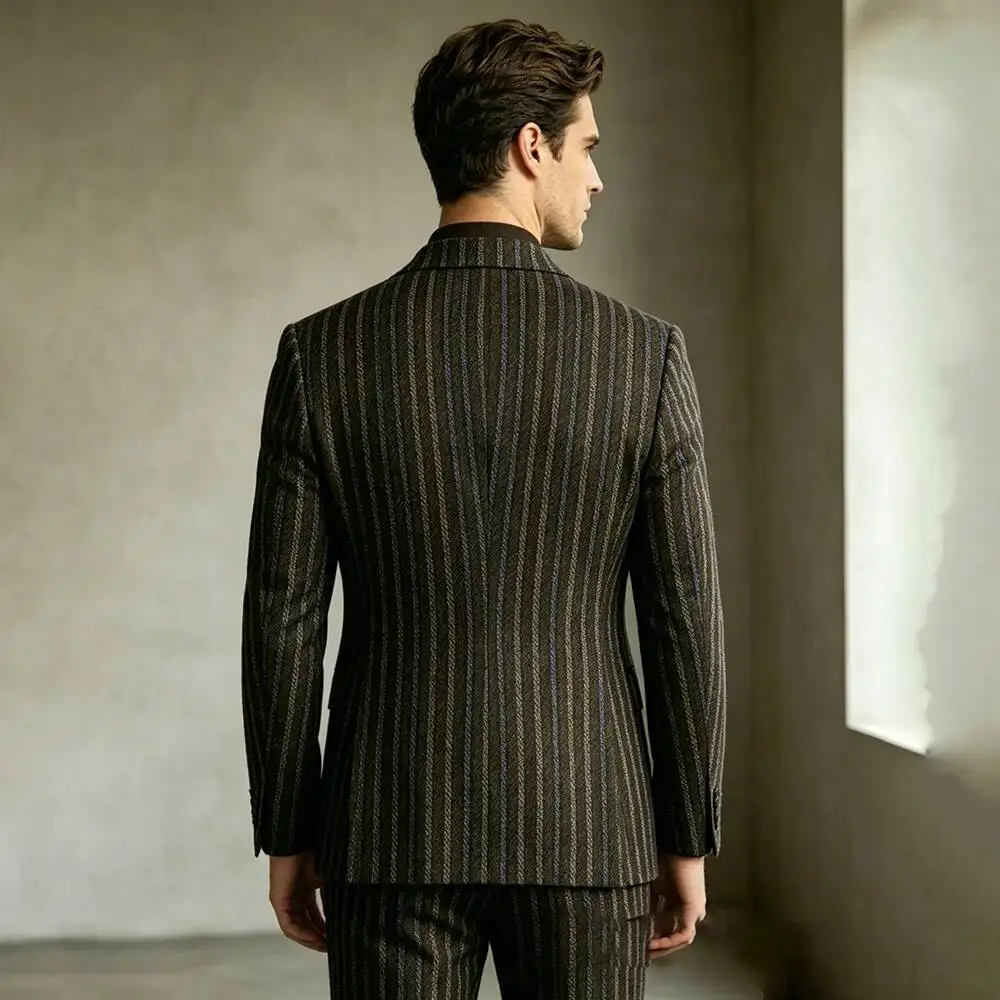 Stripe Men's 3 Piece Suits Formal Gentlemen Jacket Pants Vest Single Breasted Peak Lapel High Quality Blazer Customized