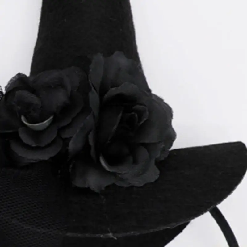 31BF Adult Teens Headband Witch Hat&Black Veil Hair Hoop Halloween Party Headpiece Woman Girls Cosplay Costume Hairband
